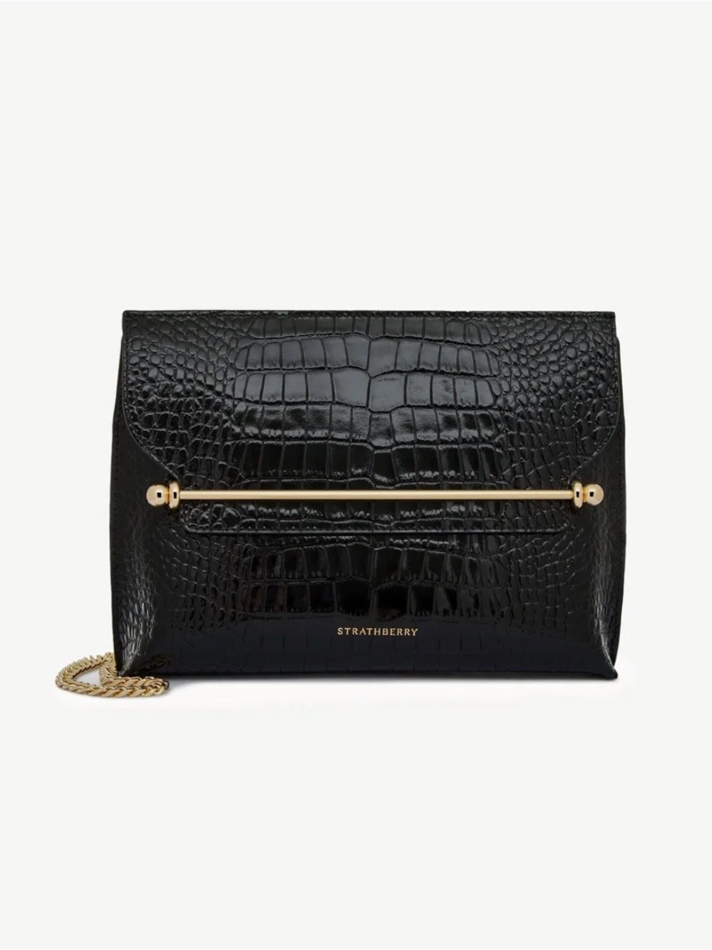 Strathberry Stylist Black Croc-Embossed Leather Clutch - RARE New In Box